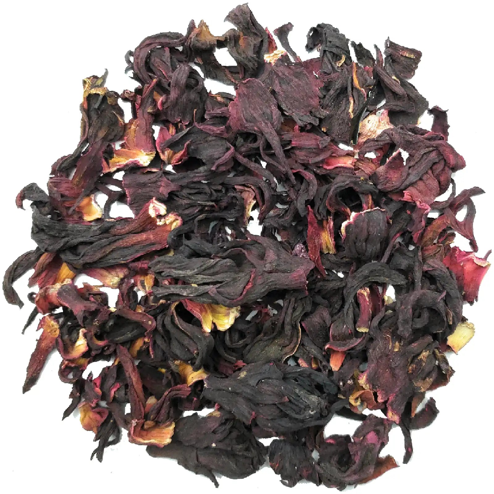 Dried hibiscus flowers on a white background