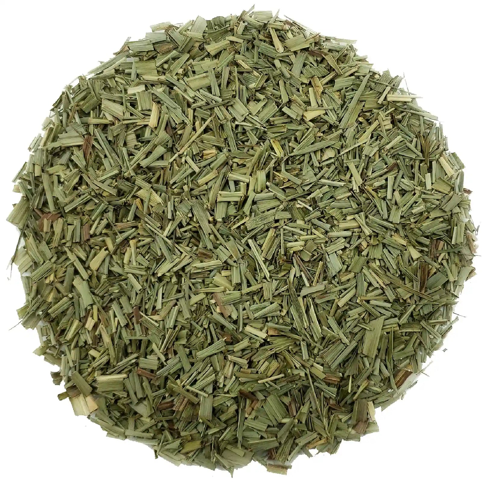 Packaged lemongrass leaves with a Marccina brand label on a white background