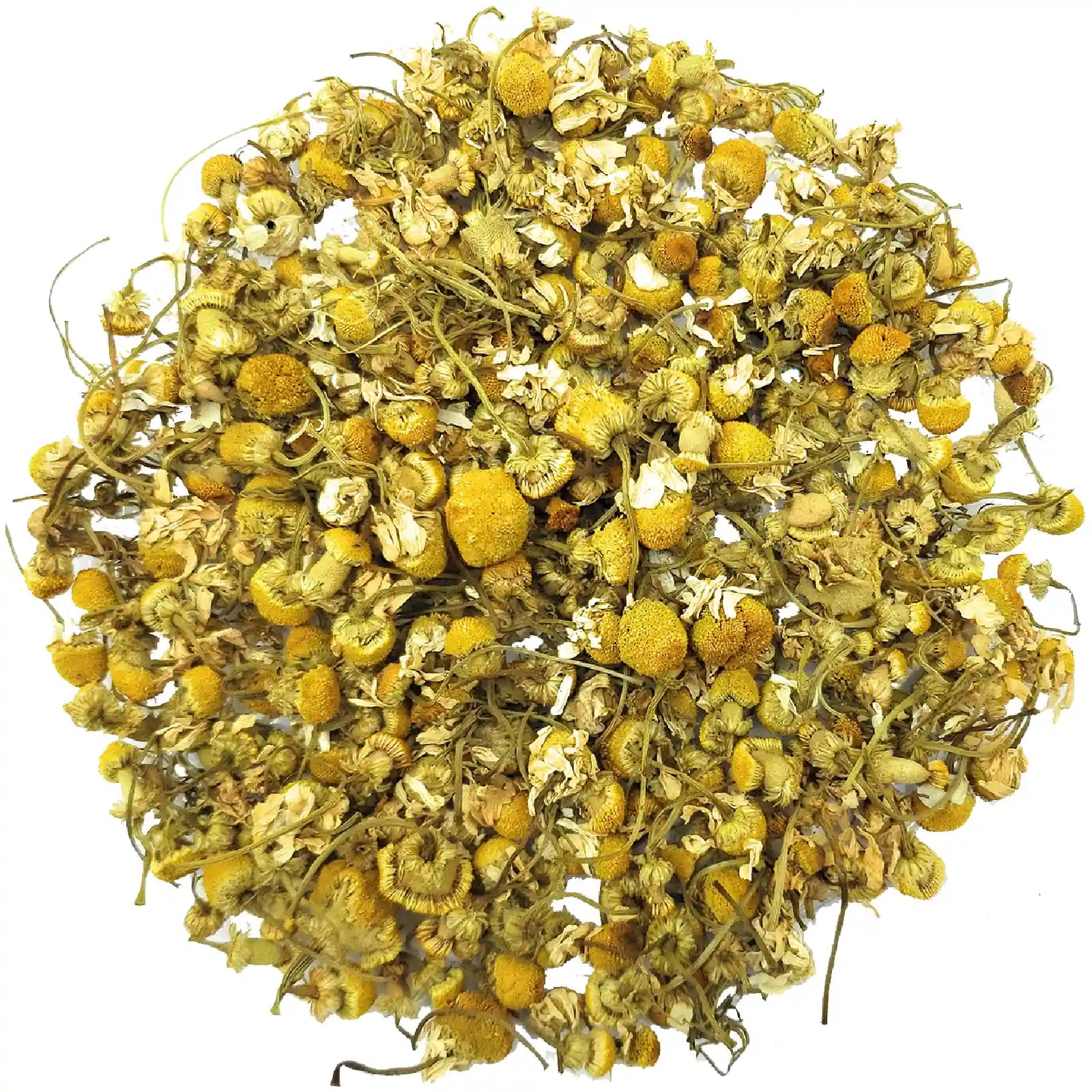 Marcoina chamomile flowers with packaging on a white background