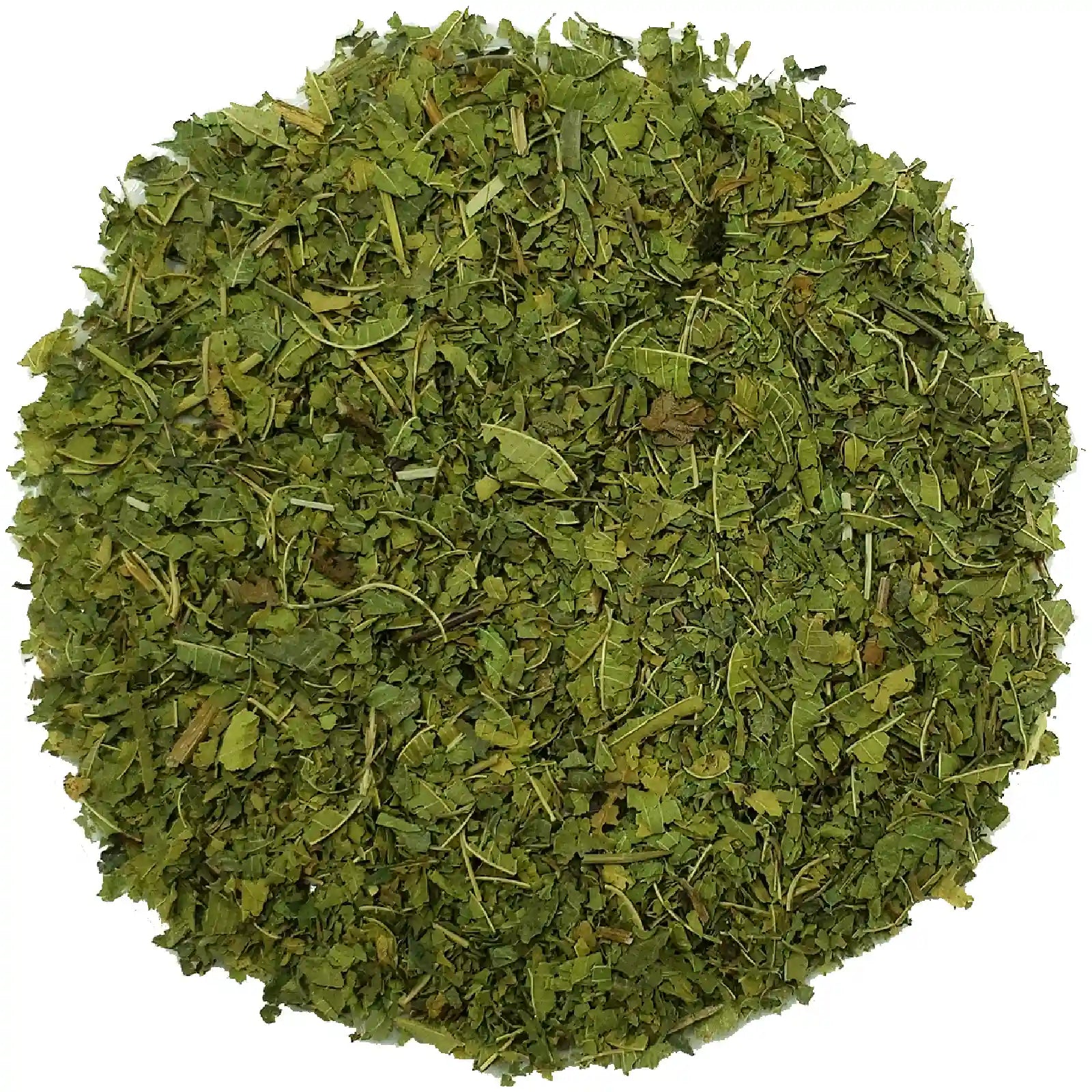 Packaged lemon verbena leaves with a white background