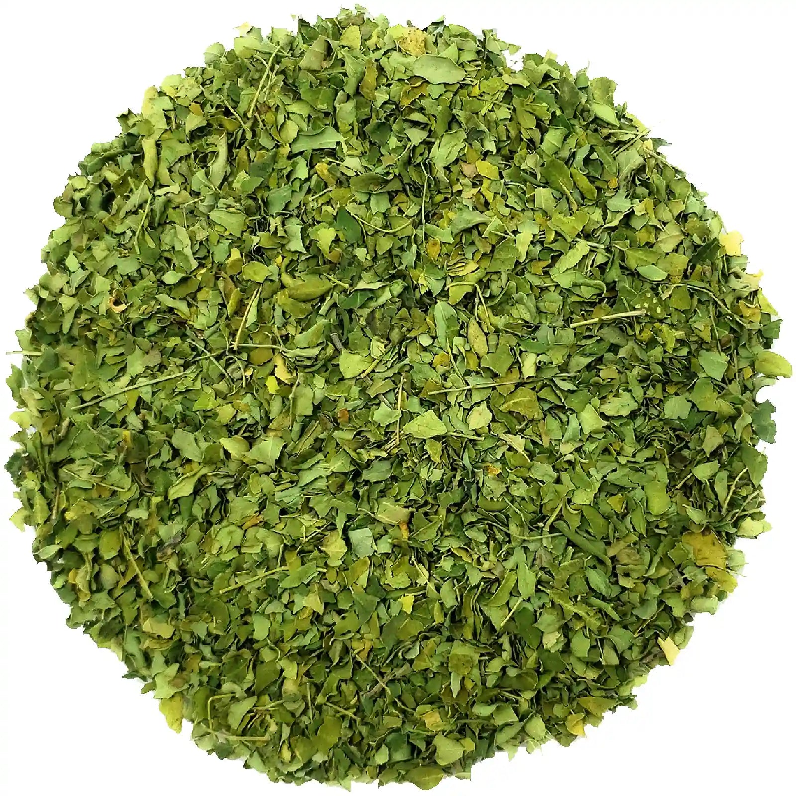 Moringa cut leaves package with visible brand name on a white background