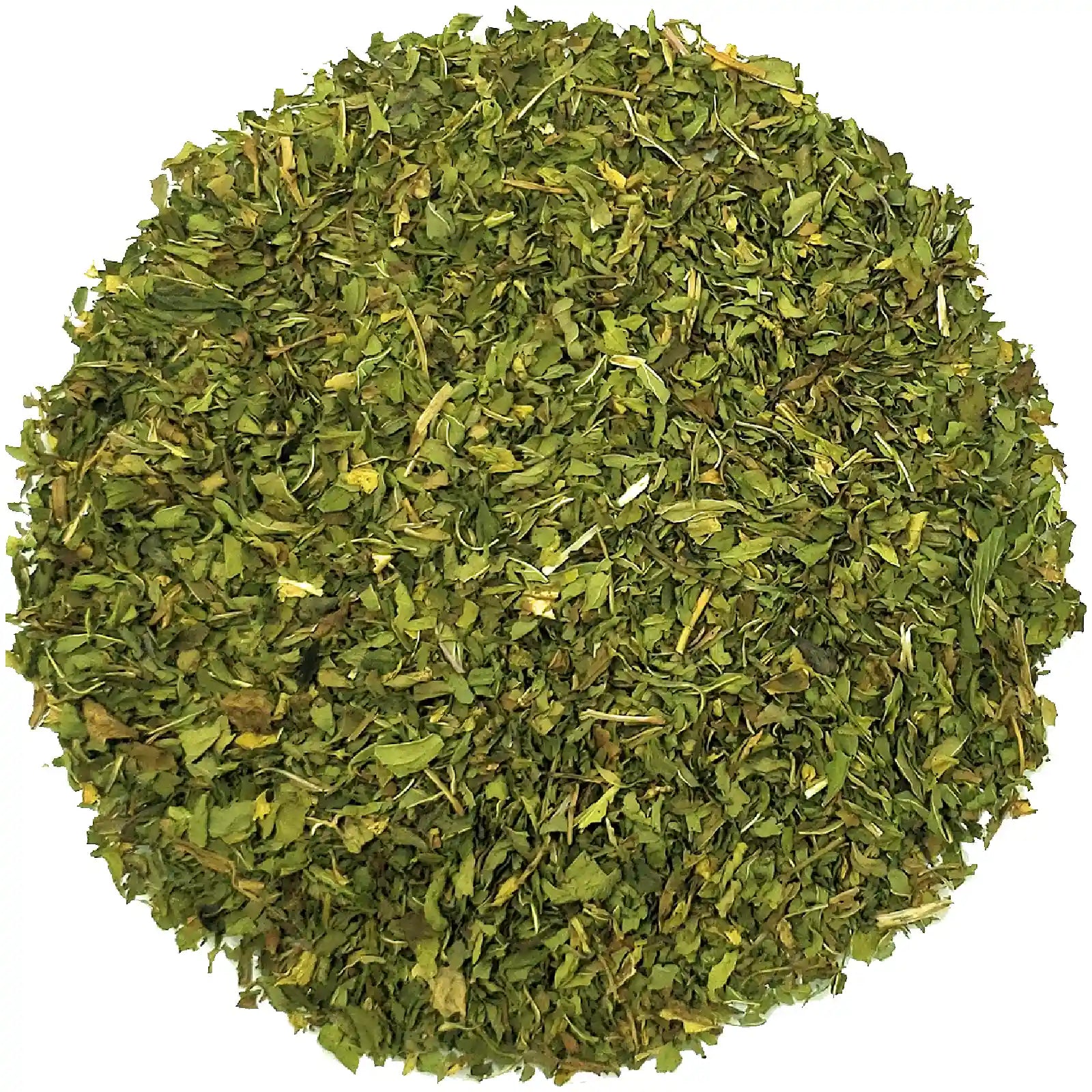 Marcoina peppermint cut leaves packaging with green peppermint leaves on a white background